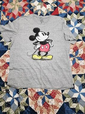 Disney Gray Mickey Mouse Graphic Tee with Red Shorts and Yellow Shoes